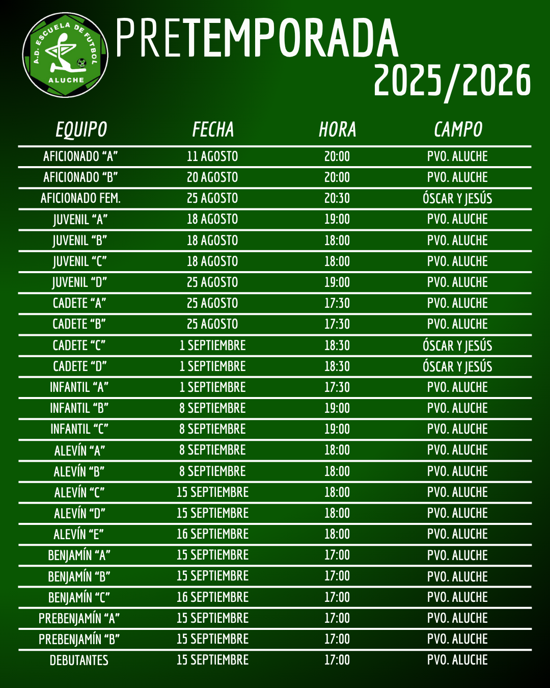FECHAS INICIO PRETEMPORADA 2025/2026